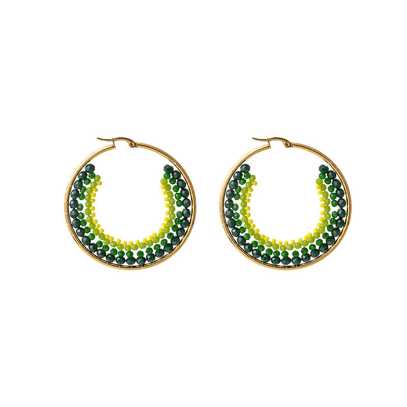 Wholesale Geometric Circle Hand Stitching Pearls Stainless Steel Earrings